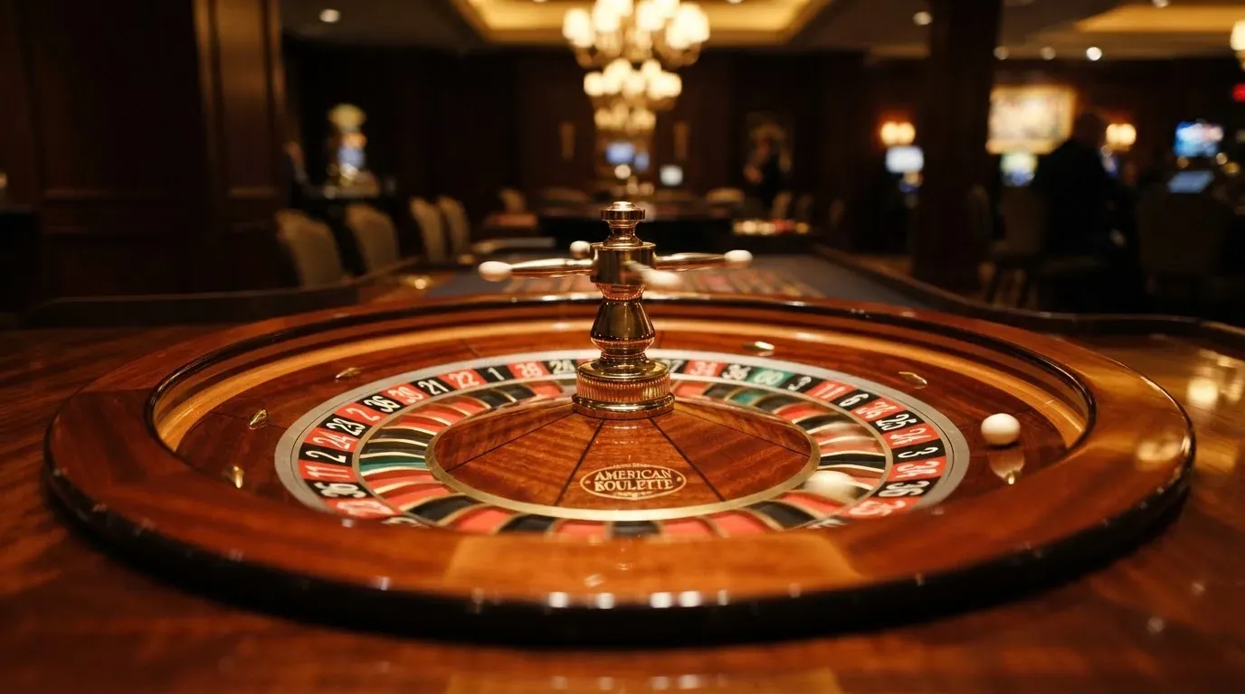 Ett roulettehjul snurrar på ett blankt träbord, den vita kulan glimmar i takljusets guld — online blackjack i sverige
