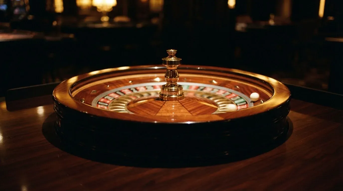 Ett roulettehjul snurrar på ett blankt träbord, den vita kulan glimmar i takljusets guld — spela spelautomater i sverige