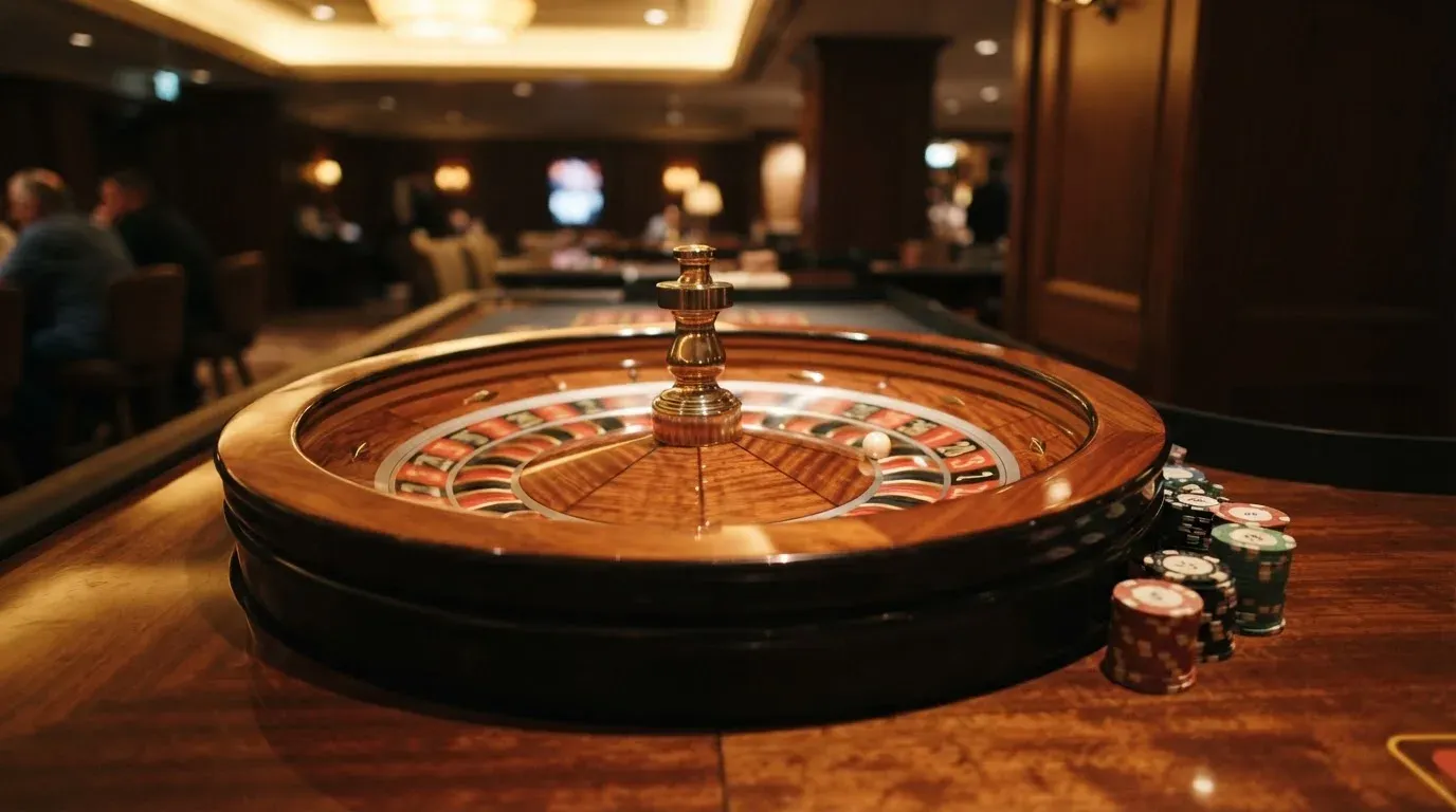 Ett roulettehjul snurrar på ett blankt träbord, den vita kulan glimmar i takljusets guld — svenska casino betala med telefon
